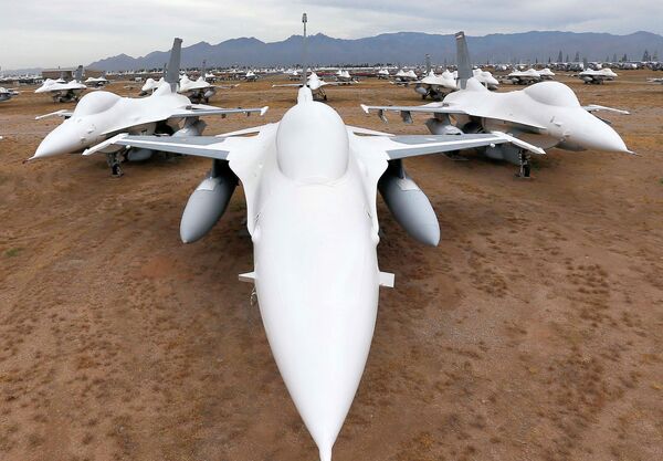 F-16 en el AMARG en la base aérea de EEUU Davis-Monthan F-16 en el AMARG en la base aérea de EEUU Davis-Monthan - Sputnik Mundo