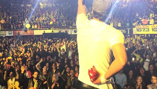 Enrique Iglesias performs while holding his bloodied and bandaged right hand behind his back during a concert in Tijuana - Sputnik Mundo