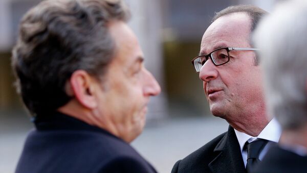 Expresidente de Francia, Nicolás Sarkozy y presidente francés, François Hollande - Sputnik Mundo