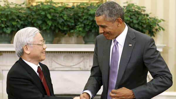 Presidente de EEUU, Barack Obama, y secretario general del Partido Comunista de Vietnam, Nguyen Phu Trong - Sputnik Mundo