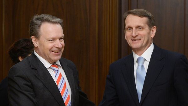 Presidente de la Asamblea Parlamentaria de la OSCE, Ilkka Kanerva y presidente de la Duma de Estado de Rusia, Serguéi Naríshkin (Archivo) - Sputnik Mundo