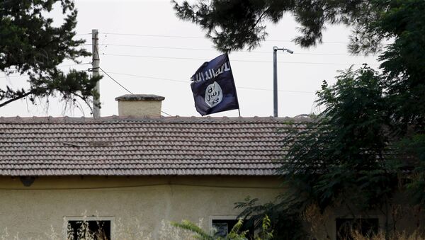 Bandera del Estado Islámico sobre la administración aduanera de la frontera turco-siria en Yarabulus, el 1 de agosto, 2015 - Sputnik Mundo