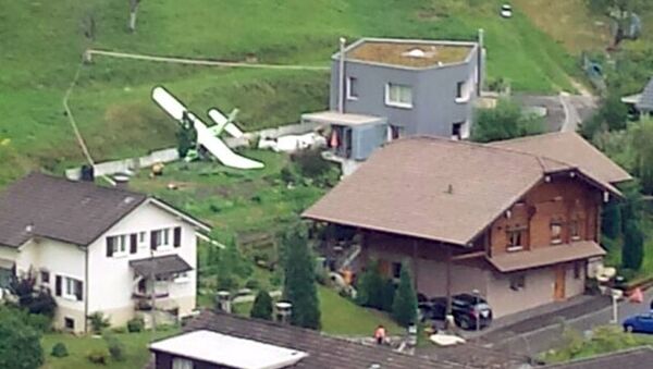 One of two planes which crashed during an air show is seen in the village of Dittingen, Switzerland, in this handout photo provided by Kantonspolizei Basel Landschaft on August 23, 2015. - Sputnik Mundo