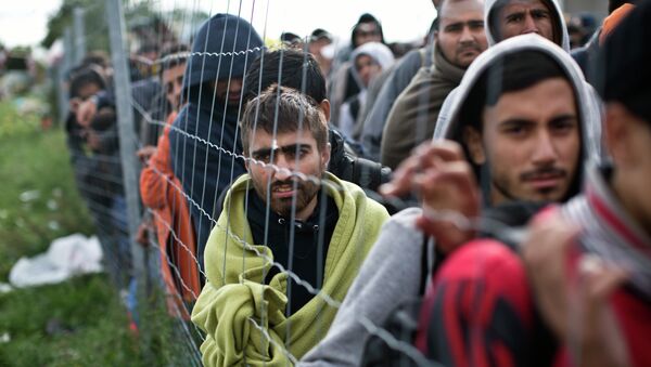Gente espera en la fila para cruzar la frontera, Hungría - Sputnik Mundo