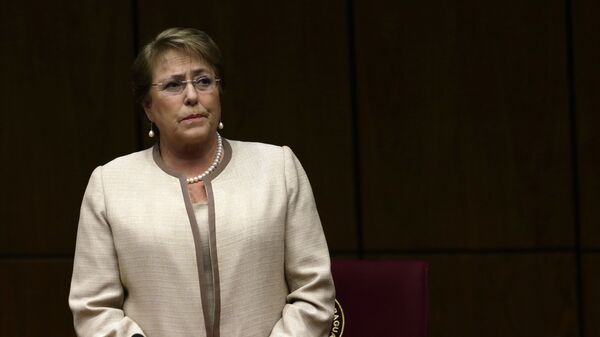 In this Aug. 21, 2015, file photo, Chile's President Michelle Bachelet attends a congressional session, during her official visit, in Asuncion, Paraguay - Sputnik Mundo