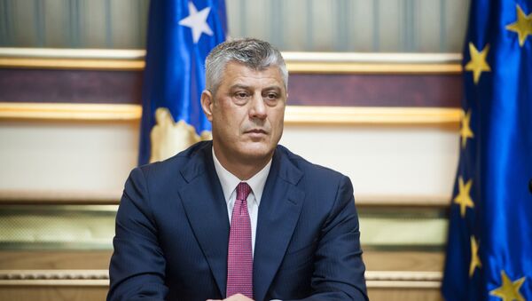 The head of the Democratic Party of Kosovo (PDK), Hashim Thaci, addresses the media after signing a coalition agreement in Pristina - Sputnik Mundo