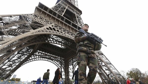 Un policía patrulla los alrededores de la Torre Eiffel - Sputnik Mundo