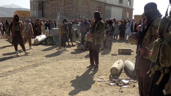 Militantes de Talibán en el lugar de siniestro del F-16 derribado en octubre de 2015 - Sputnik Mundo