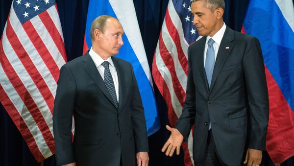 El presidente de Rusia Vladímir Putin y Barack Obama, el presidente de EEUU en la 70 sesión de la Asamblea General de la ONU - Sputnik Mundo
