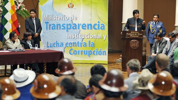 Presidente de Bolivia, Evo Morales durante la presentación de la ley contra la corrupción - Sputnik Mundo