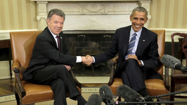 Presidente de Colombia Juan Manuel Santos y presidente de EEUU  Barack Obama - Sputnik Mundo