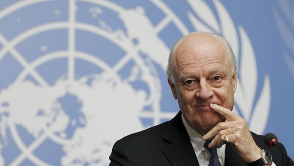 United Nations Special Envoy for Syria Staffan de Mistura speaks to the media during a news conference after briefing the Security Council in Geneva, Switzerland, late February 26, 2016. - Sputnik Mundo