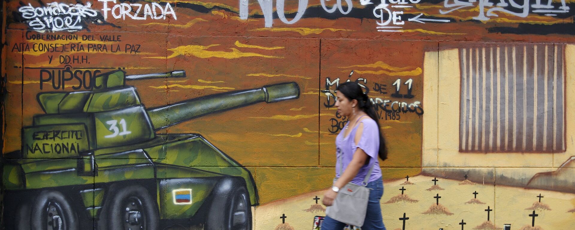 Un grafiti en Colombia sobre conflicto armado (imagen referencial) - Sputnik Mundo, 1920, 21.12.2021