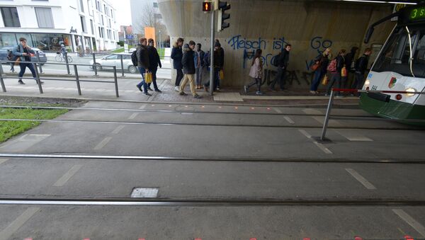 Semáforos para los adictos a los smartphones instalados en la calzada de la ciudad alemana Augsburgo - Sputnik Mundo
