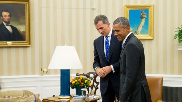 Rey de España, Felipe VI, y presidente de EEUU, Barack Obama, en la Casa Blanca (archivo) - Sputnik Mundo