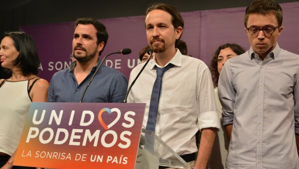Los representantes del partido Unidos Podemos en su sede en Madrid - Sputnik Mundo