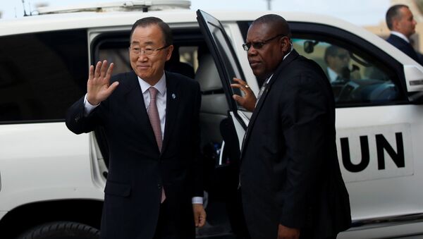 Ban Ki-moon, secretario general de la ONU, visita a la franja de Gaza - Sputnik Mundo