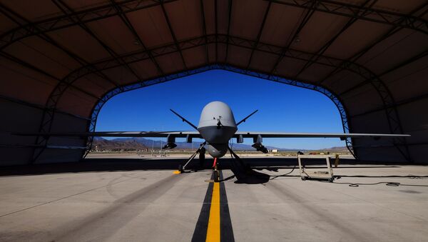 A U.S. Air Force MQ-9 Reaper drone sits in a hanger at Creech Air Force Base - Sputnik Mundo