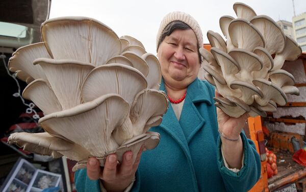 Mujer rusa vende hongos en la calle - Sputnik Mundo