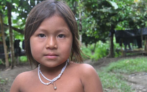 Niña indigena en el campamento de las FARC de camino a la escuela - Sputnik Mundo