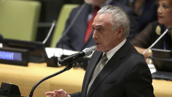 Michel Temer, presidente brasileño, en la reunión de alto nivel sobre refugiados y migrantes en la sede de la ONU en Nueva York - Sputnik Mundo
