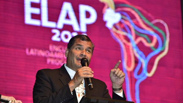 El presidente ecuatoriano, Rafael Correa, inaugura el Encuentro Latinoamericano Progresista (archivo) - Sputnik Mundo
