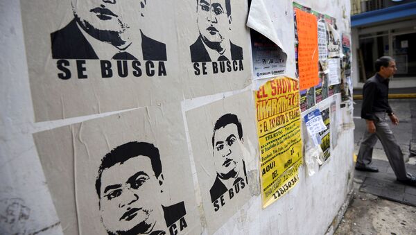 Pancartas con la imagen de Javier Duarte - Sputnik Mundo