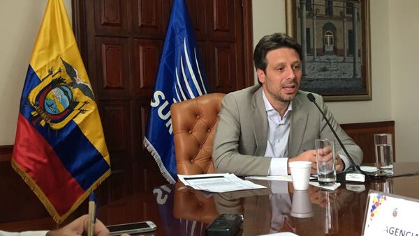 El canciller ecuatoriano, Guillaume Long, dialogó con la prensa extranjera radicada en Ecuador. - Sputnik Mundo