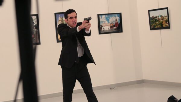 El hombre amenaza a los periodistas tras disparar al embajador ruso - Sputnik Mundo