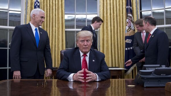 El presidente estadounidense, Donald Trump, en la Oficina Oval de la Casa Blanca en Washington, DC, 20 de enero de 2017 - Sputnik Mundo