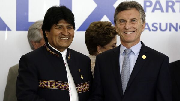 Presidente de Bolivia, Evo Morales, y presidente de Argentina, Mauricio Macri (archivo) - Sputnik Mundo