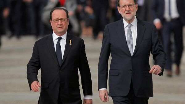 François Hollande, presidente de Francia, y Mariano Rajoy, primer ministro de España - Sputnik Mundo