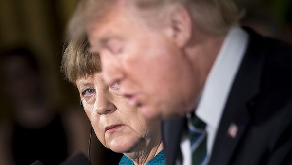 Bundeskanzlerin Angela Merkel und US-Präsident Donals Trump bei der gemeinsamen Pressekonferenz in Washington - Sputnik Mundo