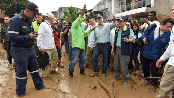 Juan Manuel Santos, presidente de Colombia, en el municipio de Mocoa, en Putumayo (suroeste) - Sputnik Mundo