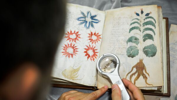 Quality control operator of the Spanish publishing outfit Siloe Luis Miguel works on cloning the illustrated codex hand-written manuscript Voynich in Burgos on August 9, 2016.  - Sputnik Mundo