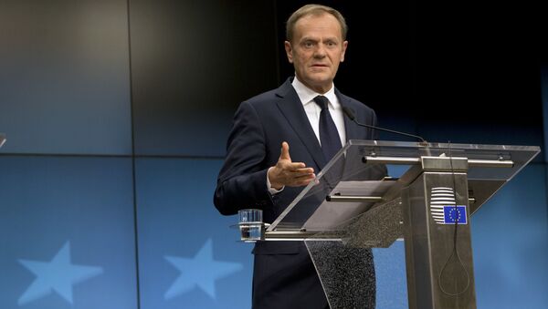 European Council President Donald Tusk speaks during a media conference at the end of an EU summit in Brussels - Sputnik Mundo