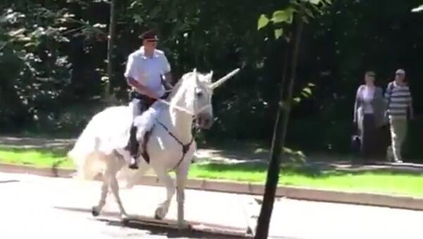 Mientras tanto en Rusia… policía monta un 'unicornio' en Moscú - Sputnik Mundo