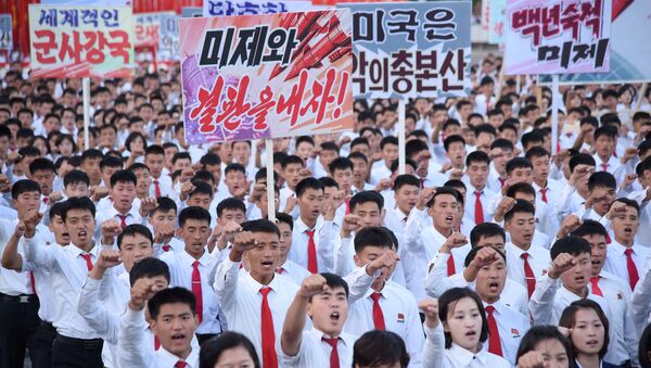 Estudiantes norcoreanos durante las protestas contra EEUU (archivo) - Sputnik Mundo