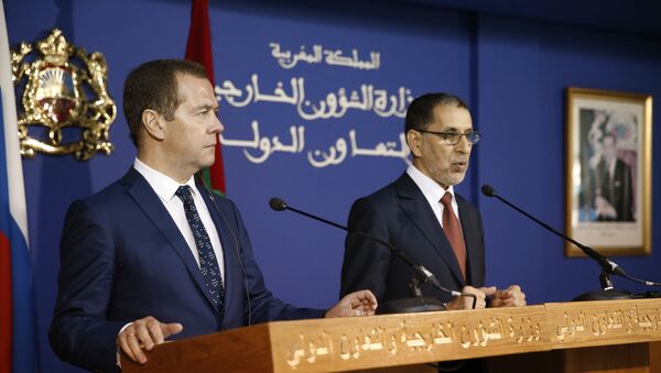 El primer ministro ruso, Dmitri Medvédev, y su homólogo marroquí, Saadeddine Othmani - Sputnik Mundo