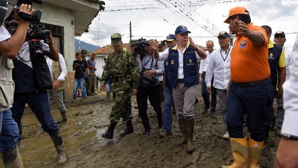 El presidente de Colombia, Juan Manuel Santos, en el municipio de Corinto - Sputnik Mundo