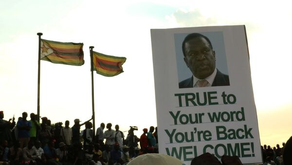 Los partidarios de Emmerson Mnangagwa, nuevo presidente de Zimbabue, con su retrato - Sputnik Mundo