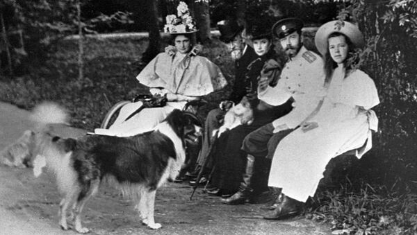 Nicolás II, Alexandra Fiódorovna y su hija Olga junto a sus mascotas - Sputnik Mundo