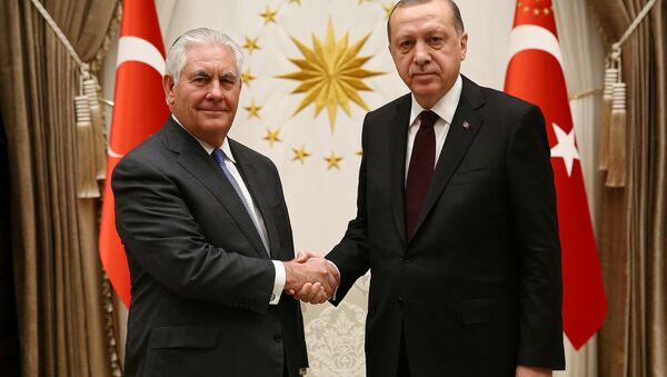 El exsecretario de Estado de EEUU, Rex Tillerson, y el presidente de Turquía, Recep Tayyip Erdogan - Sputnik Mundo