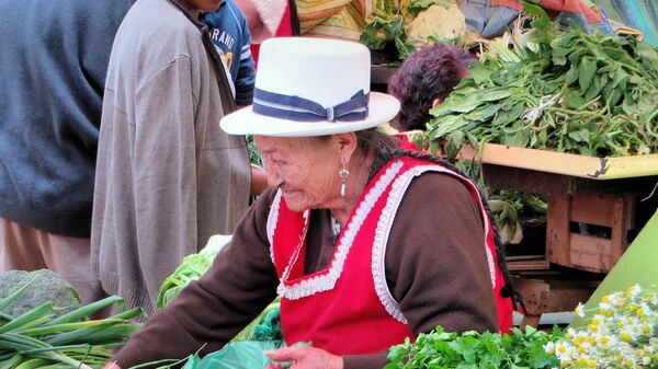 Mujer rural vende en un mercado en Ecuador - Sputnik Mundo