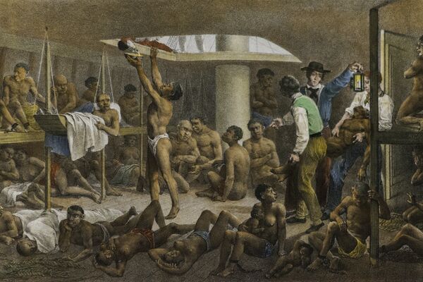 Navío negrero, cuadro del pintor alemán Johann Moritz Rugendas de 1830 que retrata las condiciones con las que se llevaba a los esclavos de África a las colonias de América - Sputnik Mundo