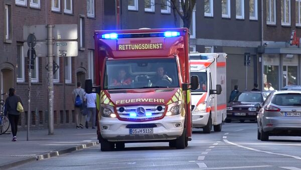 Una ambulancia en el lugar en el que una furgoneta embistió una multitud en Munster el 7 de abril de 2018 - Sputnik Mundo
