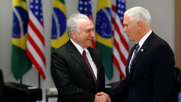 El presidente de Brasil, Michel Temer, y el vicepresidente de EEUU, Mike Pence - Sputnik Mundo