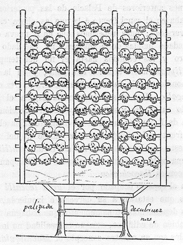 Un tzompantli representado en el manuscrito azteca del siglo XVI, el Codex Durán. Un tzompantli representado en el manuscrito azteca del siglo XVI, el Codex Durán. - Sputnik Mundo
