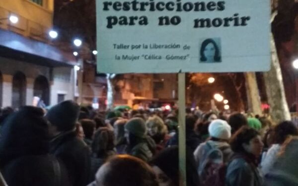 Cartel del Taller por la Liberación de la Mujer Célica Gómez, durante la manifestación en Montevideo en apoyo al aborto legal, seguro y gratuito en Argentina. - Sputnik Mundo