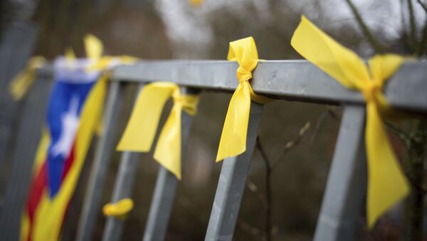 Lazos amarillos como símbolo de la liberación la libertad de los políticos independentistas presos en España - Sputnik Mundo